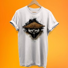 Remonz Şapkalı Panda Baskılı %100 Pamuk Oversize T-Shirt Büyük Beden Tişört