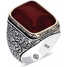 ​gümüş Zirkon Koyu Bordo  Taşlı Kare Erkek Yüzük