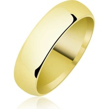 Gumush 5 mm Düz Bombeli Gold Gümüş Alyans