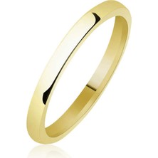 Gumush 2 mm Düz Bombeli Gold Gümüş Alyans