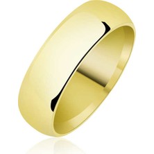 Gumush 6 mm Düz Bombeli Gold Gümüş Alyans