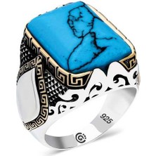 Gumush ​gümüş Turkuaz Taşlı Köşeli Erkek Yüzük