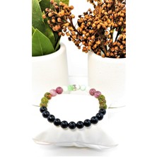 Taş Rüyası Siyah Turmalin Unakit Lepidolit Krizopras Bileklik  8 mm