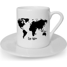 Kişiye Özel World Map Tasarımlı Türk Kahvesi Fincanı - 1