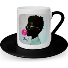 BK Kişiye Özel Retro Face Tasarımlı Siyah Türk Kahvesi Fincanı - 1