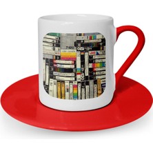 BK Kişiye Özel Retro Vhs Tasarımlı Kırmızı Türk Kahvesi Fincanı - 1