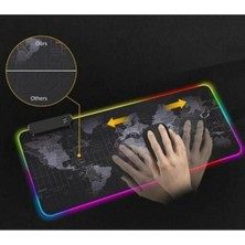 Sarftech Dünya Desenli Rgb Ledli Işıklı Siyah Gaming Mousepad 80 x 30 cm Kaymaz Taban Oyuncu Mouse Pad