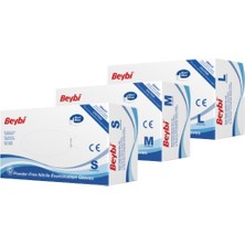 Beybi Pudrasız Mavi Nitril Muayene Eldiveni - 100'lük Kutu M- Beden (3 Kutu)