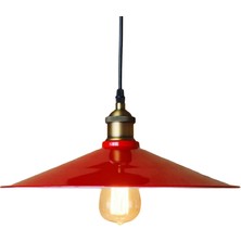 Rys Tasarım Rys Retro Metal Sarkıt Avize Rustik Tekli Kırmızı Içi Beyaz Sarkıt Cafe Mutfak Aydınlatma Çap:40 cm
