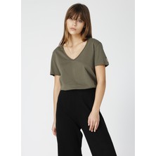 Fabrika Teyo Haki V Yaka Kadın T-Shirt