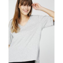 Fabrika Talita Gri Melanj V Yaka Kadın T-Shirt