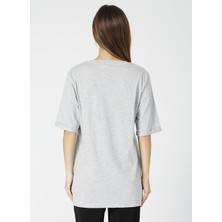 Fabrika Talita Gri Melanj V Yaka Kadın T-Shirt