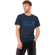 Jack Wolfskin Bisiklet Yaka Kısa Kollu Baskılı Mavi Erkek T-Shirt