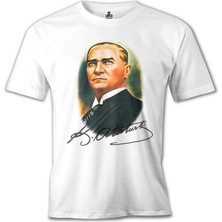 T-Shirt Atatürk ve Imza Beyaz Erkek Tshirt