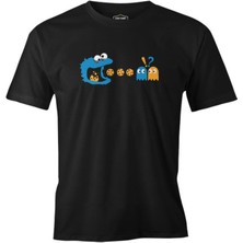 T-Shirt Pac-Man - Kurabiye Canavarı Siyah Erkek Tshirt