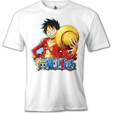 T-Shirt One Piece - Luffy Hat 2 Beyaz Erkek Tshirt
