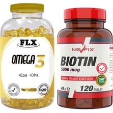 Flx Omega 3 Balık Yağı 180 Softgel  Nevfix Biotin 5000 Mcg 120 Tablet