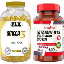 Flx Omega 3 Balık Yağı 180 Softgel  Nevfix Vitamin B12 1000 Mcg 120 Tablet