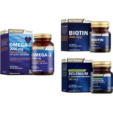 Nutraxin Omega 3 Balık Yağı 2000 Mg 60 Yumuşak Kapsül + Biotin 30 Tablet+ Selenyum 100 Tablet