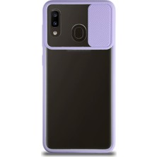 Kzy Samsung Galaxy A20 Kapak Lensi Açılır Kapanır Kamera Korumalı Silikon Kılıf Lila
