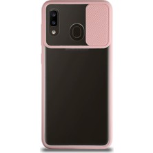 Kzy Samsung Galaxy A20 Kapak Lensi Açılır Kapanır Kamera Korumalı Silikon Kılıf Pudra