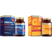 Nutraxin Omega 3 Ultra 2500 Mg Balık Yağı 30 Yumuşak Kapsül + C Vitamini 1000 Mg 30 Tablet
