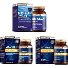 Nutraxin Omega 3 Balık Yağı 2000 Mg 60 Yumuşak Kapsül + Vitamin Max (C,d,zinc) 60 Tablet X2 Adet