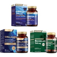 Nutraxin Omega 3 Balık Yağı 2000 Mg 60  Kapsül + Hidrolize  30 Tablet + Bromelain 60 Kapsül