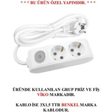 Viko 2'li Anahtarlı Topraklı Çocuk Korumalı Grup Priz 4 Metre