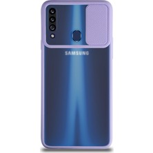 Kzy Samsung Galaxy A20S Kapak Lensi Açılır Kapanır Kamera Korumalı Silikon Kılıf Lila