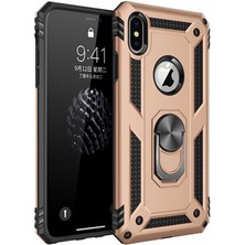 Kvy Apple iPhone x Yüzüklü Standlı Vega Kılıf + Nano Ekran Koruyucu