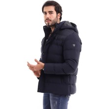 Sivaist Erkek Kapüşonlu Lacivert Su ve Rüzgar Geçirmez Regular Şişme Kaban&mont