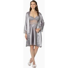 Pierre Cardin  Pierre Cardin Dantel Detay Saten Gecelik Sabahlık Takımı 4265