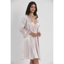 Pierre Cardin  Pierre Cardin Dantel Detay Saten Gecelik Sabahlık Takımı 4265