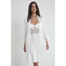 Pierre Cardin  Pierre Cardin Dantel Detay Saten Gecelik Sabahlık Takımı 4265