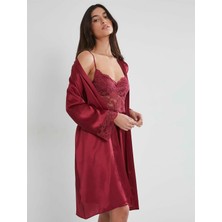 Pierre Cardin  Pierre Cardin Dantel Detay Saten Gecelik Sabahlık Takımı 4265