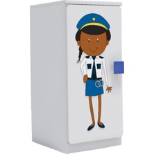 Woody Life Tek Kapaklı Çocuk Odası Anaokulu Kreş Dolap Meslek Temalı