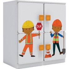 Woody Life 4 Kapaklı Çocuk Odası Anaokulu Kreş Dolap Meslek Temalı