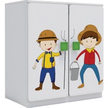 Woody Life 2 Kapaklı Çocuk Odası Anaokulu Kreş Dolap Meslek Temalı