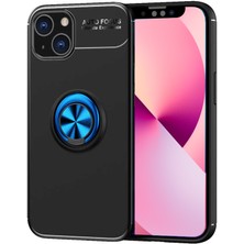 Caseart Apple iPhone 13 Mini Kılıf Renkli Yüzüklü Manyetik Silikon Kapak Siyah - Mavi