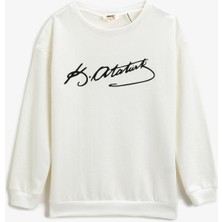 Koton Yazı Baskılı Sweatshirt Bisiklet Yaka Pamuklu