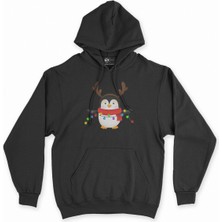 Cix Cix Yılbaşı Pengueni Siyah Kapşonlu Sweatshirt Hoodie