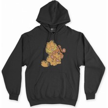 Cix Cix Garfield ve Ayıcık Siyah Kapşonlu Sweatshirt Hoodie