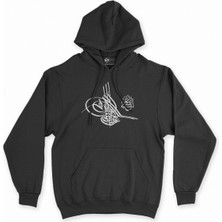 Cix Cix Abdulhamit Han Tuğralı Siyah Kapşonlu Sweatshirt Hoodie