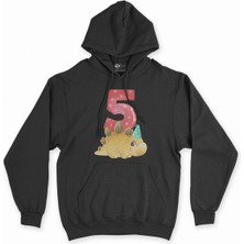Cix Cix Çocuğumun 5. Yaşına Özel Siyah Kapşonlu Sweatshirt Hoodie
