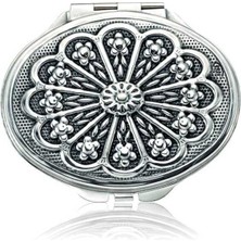 Gumush Gümüş Papatya Motifli Kapaklı Oval El Aynası