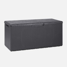 Sadece Nette Tekerlekli Rattan Örgülü Bahçe Depolama Sandığı