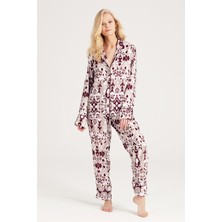 Zau Z A U Şifon Baskılı Pijama Takımı-Bordo