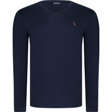 T8587 DEWBERRY V YAKA ERKEK UZUN KOL T-SHIRT-DÜZ LACİVERT