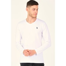 T8587 DEWBERRY V YAKA ERKEK UZUN KOL T-SHIRT-KAR BEYAZ